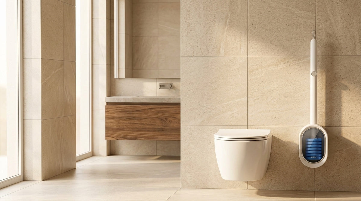 Peria WC Curatic pe perete, într-o baie luminoasă