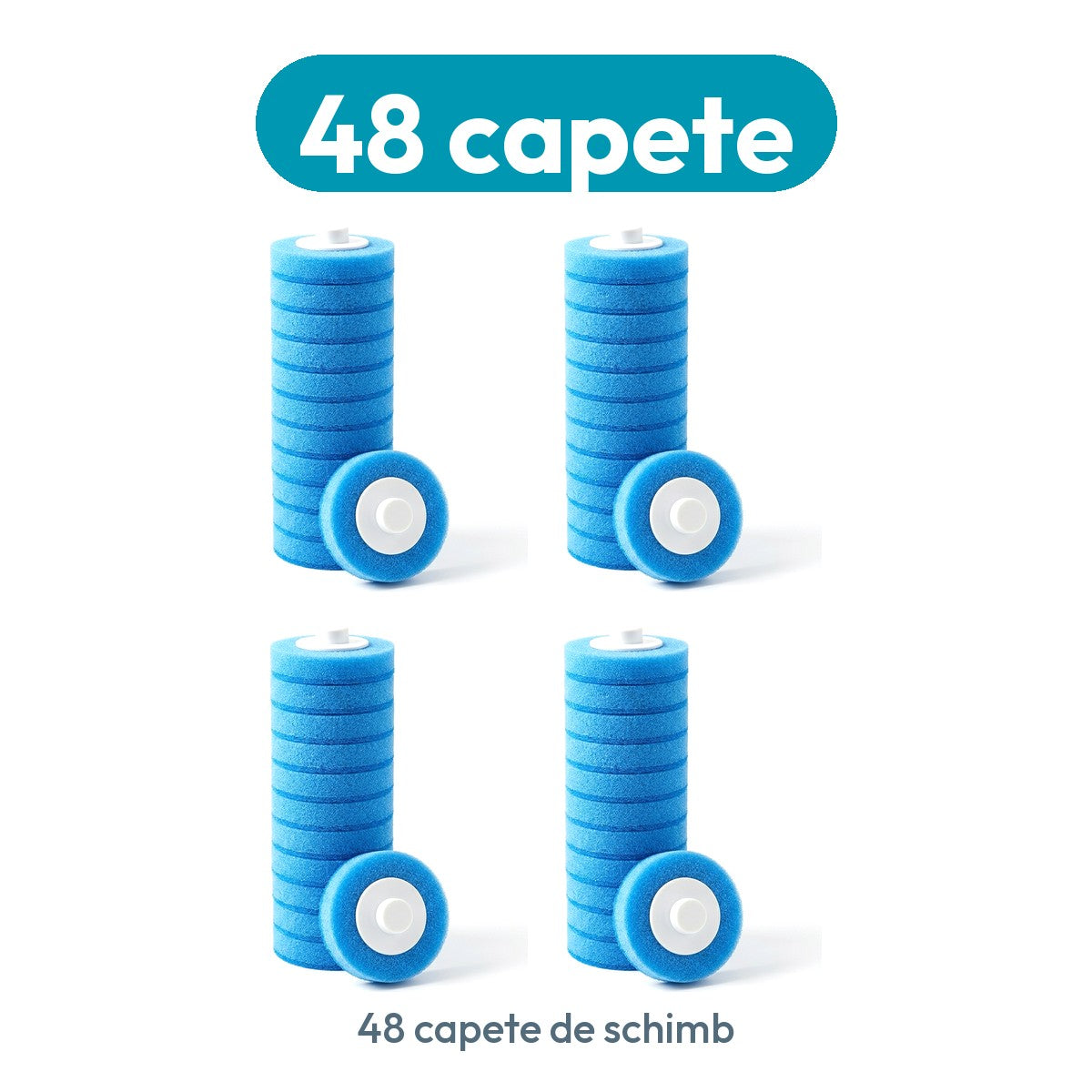 Pachet cu 48 de rezerve pentru peria WC Curatic, capete albastre din burete