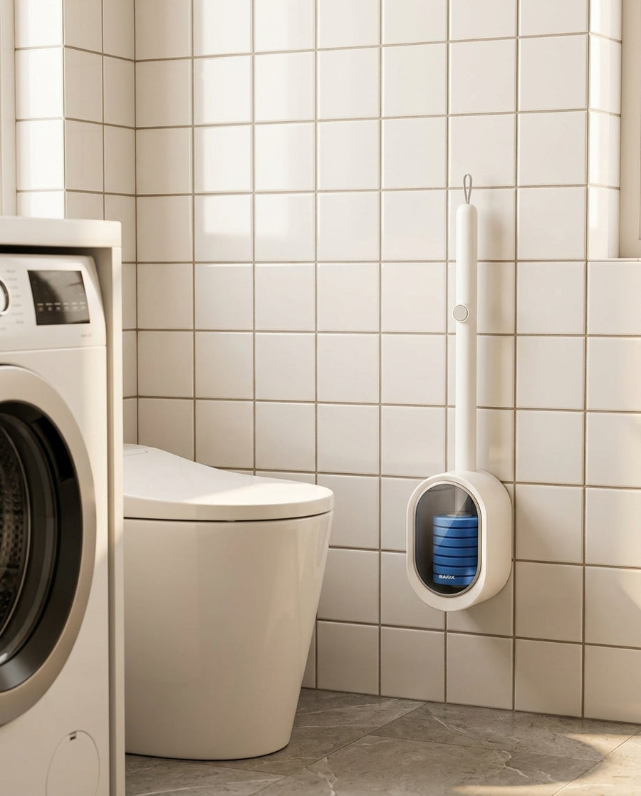 Peria Curatic pe peretele unei băi mici de apartament